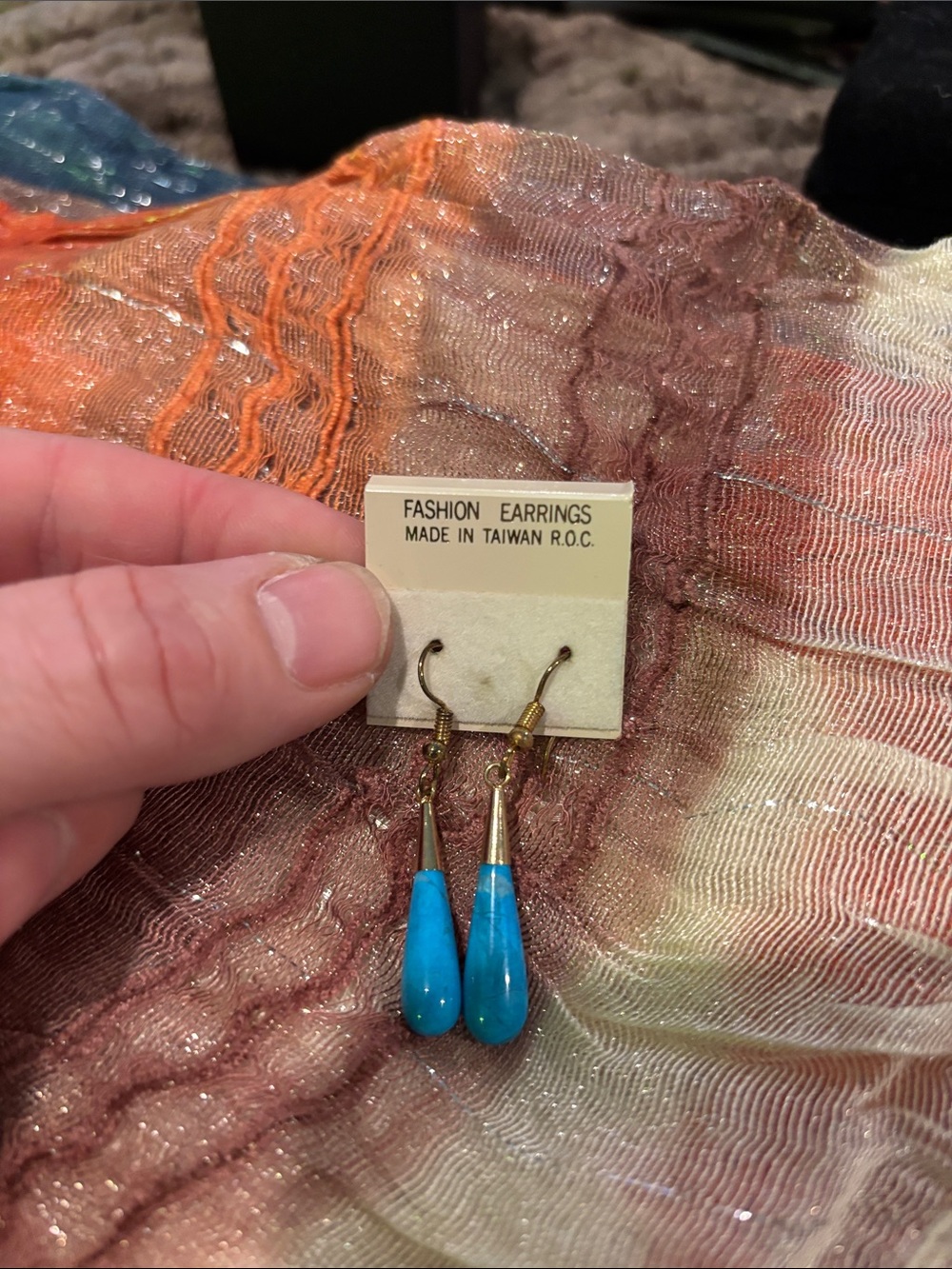 Turquoise Teardrop Dangle Earrings with Gold Accents